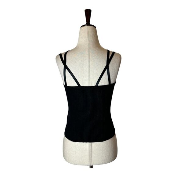 The Range Shirt Women XS Black Ribbed Knit Double Strap‎ Cropped Alloy Tank Top - Picture 3 of 10